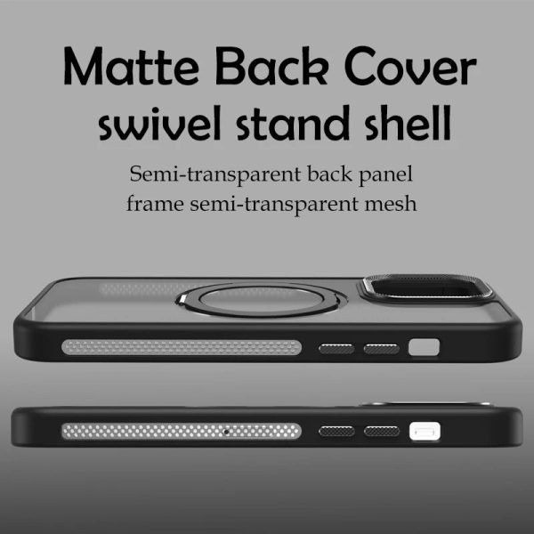 360°rotating Magsafe Stand Heat Dissipation Phone Case For iPhone 11 12 13 14 15 Pro Max Magnetic Bracket Soft Frame Matte Cover - Image 5
