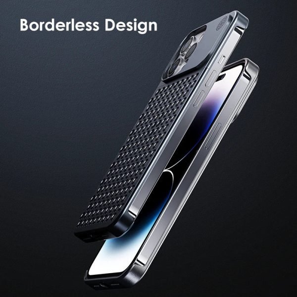 Aluminum Alloy Cooling Hollow Rimless Phone Cases For iPhone 13 14 Pro Max 14Plus Full Metal Heat Dissipation Mechanical Cover - Image 2