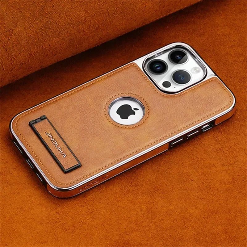 Business Fold Leather Stand Electroplating Phone Case For iPhone 14 11 12 13 15 Pro Max Plus Hidden Holder Shockproof Soft Cover - Image 2