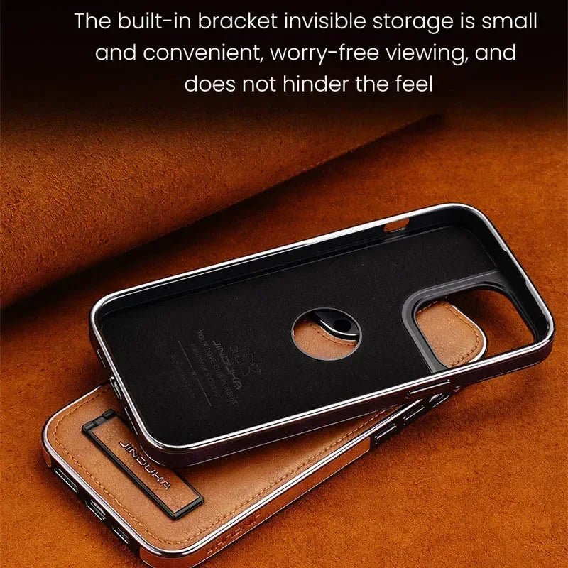 Business Fold Leather Stand Electroplating Phone Case For iPhone 14 11 12 13 15 Pro Max Plus Hidden Holder Shockproof Soft Cover - Image 4