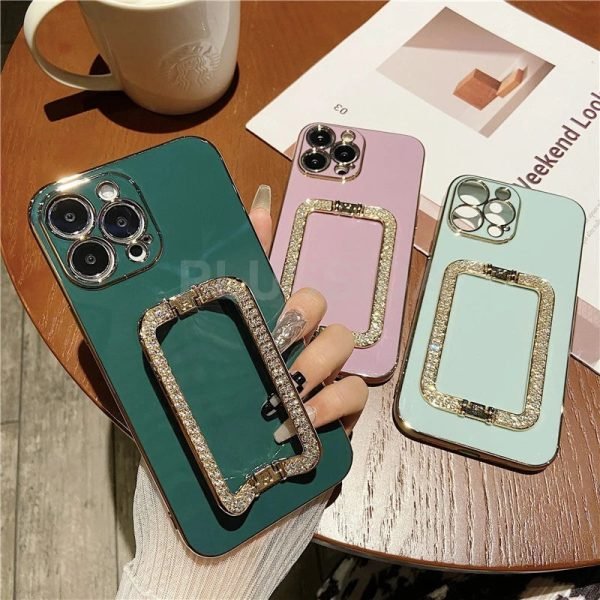 Case For iPhone 14 Pro Max 15 Pro 13 15 Pro Max 15 Pro 14 Pro Case Cover Glitter 3D Holder Gold Plating Phone Metal Holder Stand - Image 5