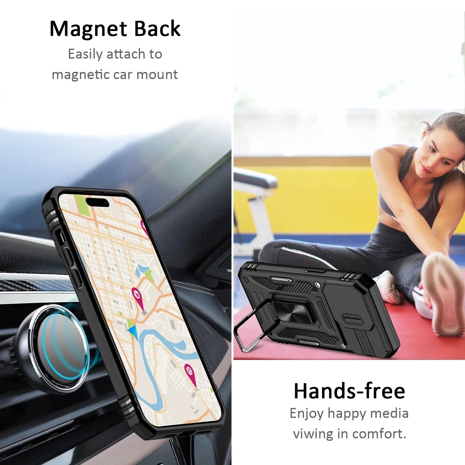 Case For iPhone 15 Pro Max Plus Ring Stand Armor Anti-fall Slide Camera Kickstand iPhone 15 Pro Magnetic Car Cover - Image 5
