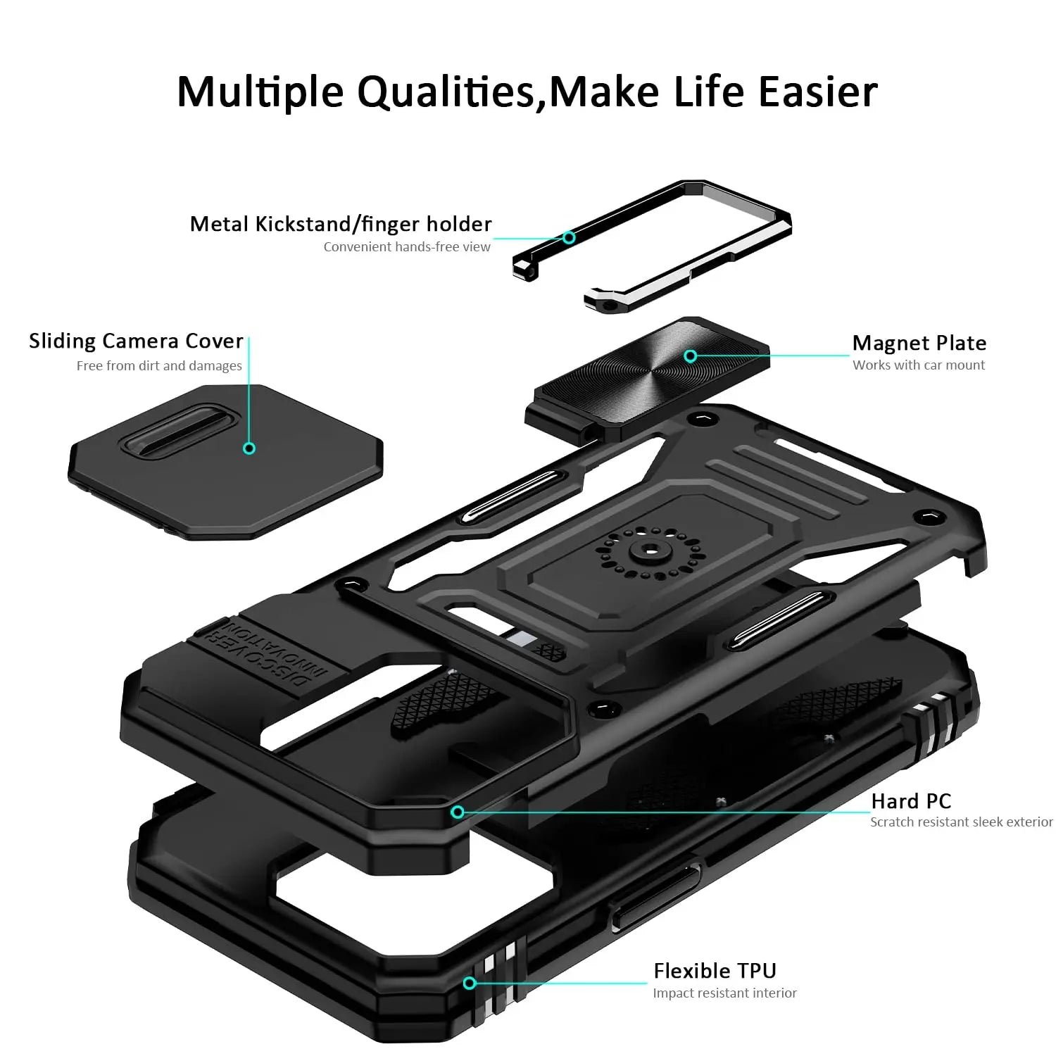 Case For iPhone 15 Pro Max Plus Ring Stand Armor Anti-fall Slide Camera Kickstand iPhone 15 Pro Magnetic Car Cover - Image 6