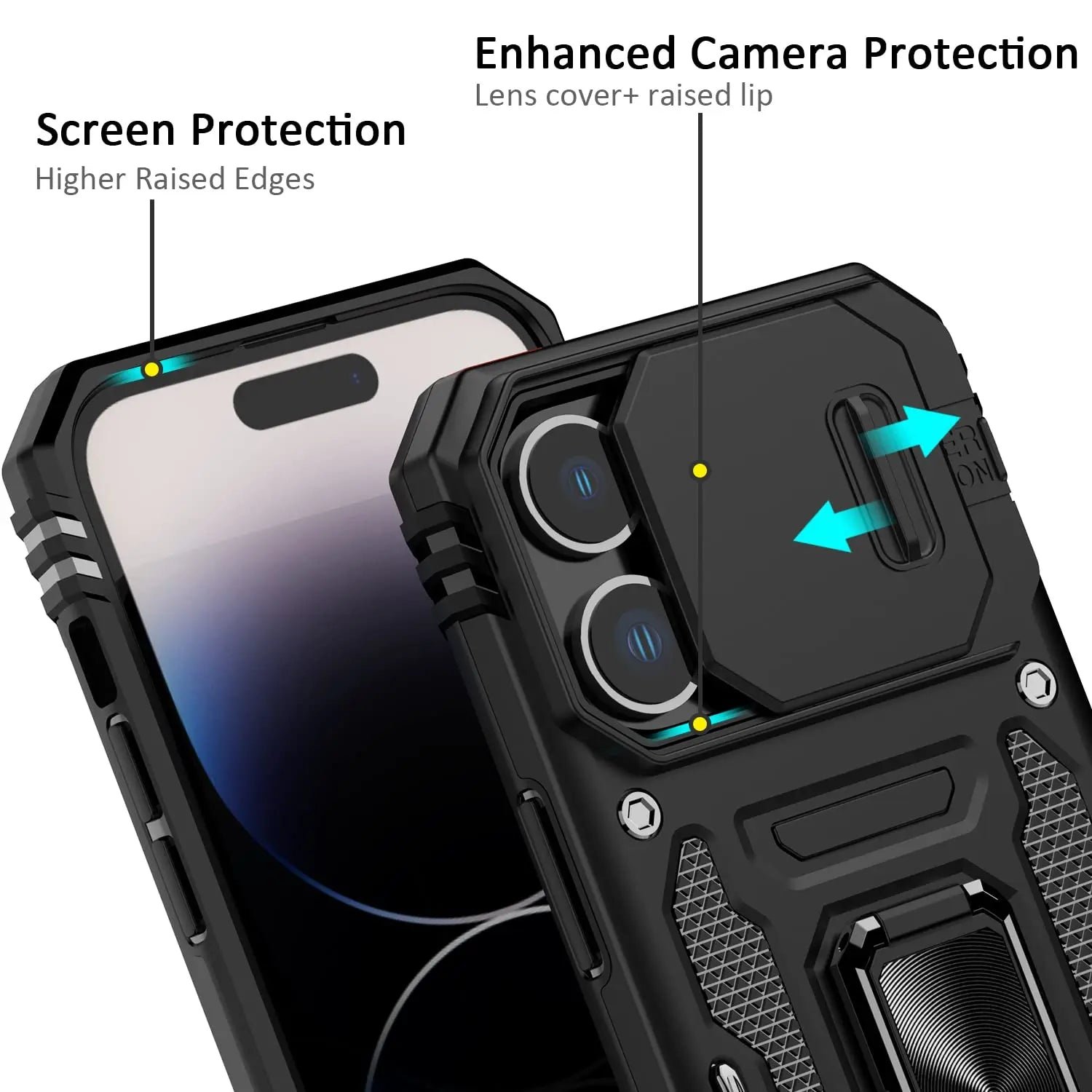 Case For iPhone 15 Pro Max Plus Ring Stand Armor Anti-fall Slide Camera Kickstand iPhone 15 Pro Magnetic Car Cover - Image 4