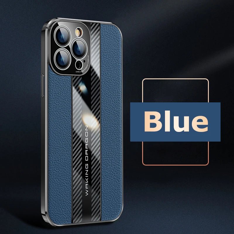 Electroplated Frame Genuine Leather Phone Case For iPhone 11 12 13 14 Pro Max Carbon Fiber Texture Shell Lens Protection Cover - Image 9