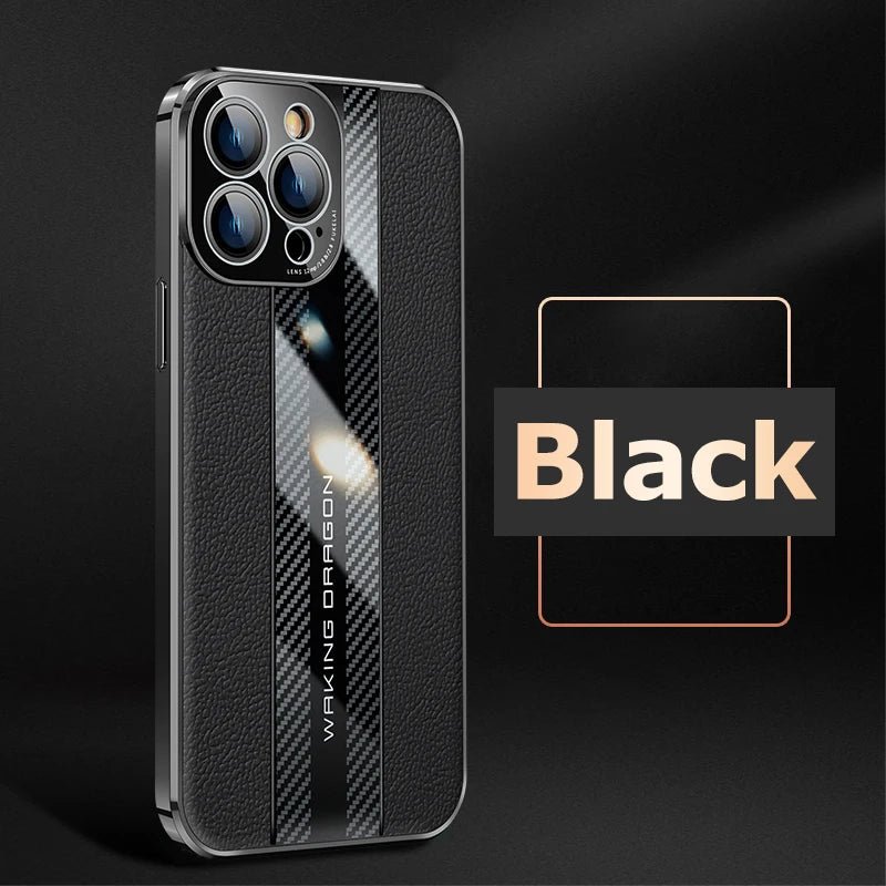 Electroplated Frame Genuine Leather Phone Case For iPhone 11 12 13 14 Pro Max Carbon Fiber Texture Shell Lens Protection Cover - Image 8