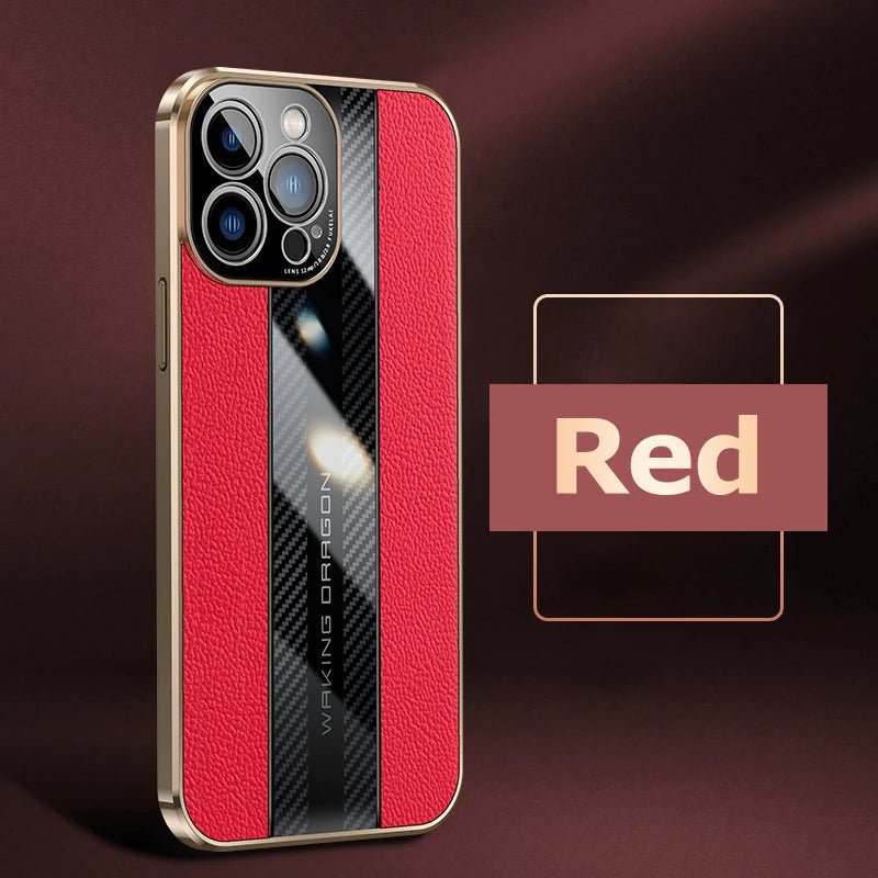 Electroplated Frame Genuine Leather Phone Case For iPhone 11 12 13 14 Pro Max Carbon Fiber Texture Shell Lens Protection Cover - Image 7