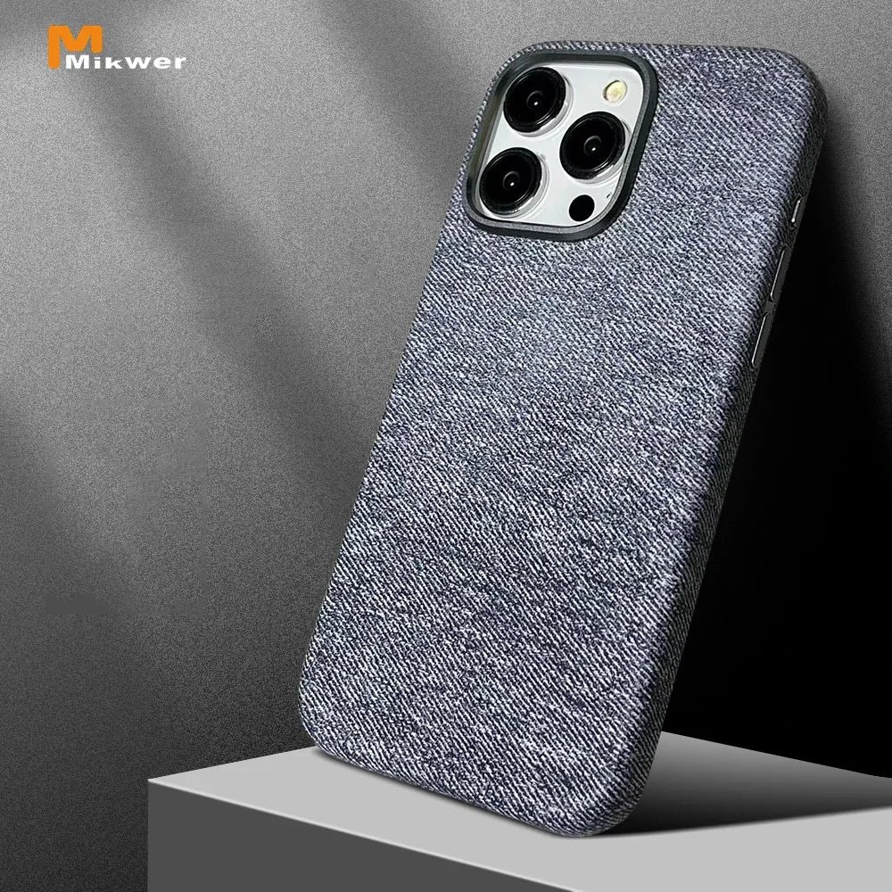 For Magsafe Wireless Charging Denim Fabric Magnetic Phone Case For iPhone 12 13 14 15 Pro Max Metal Lens Ring Shockproof Cover - Image 9