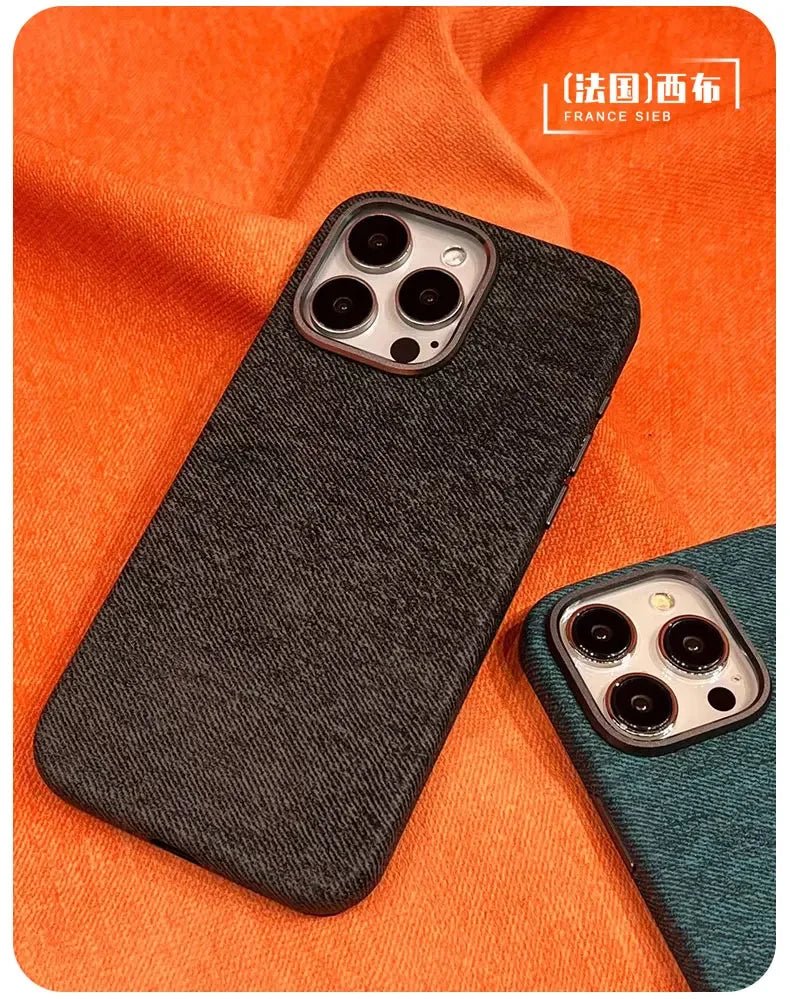For Magsafe Wireless Charging Denim Fabric Magnetic Phone Case For iPhone 12 13 14 15 Pro Max Metal Lens Ring Shockproof Cover - Image 6