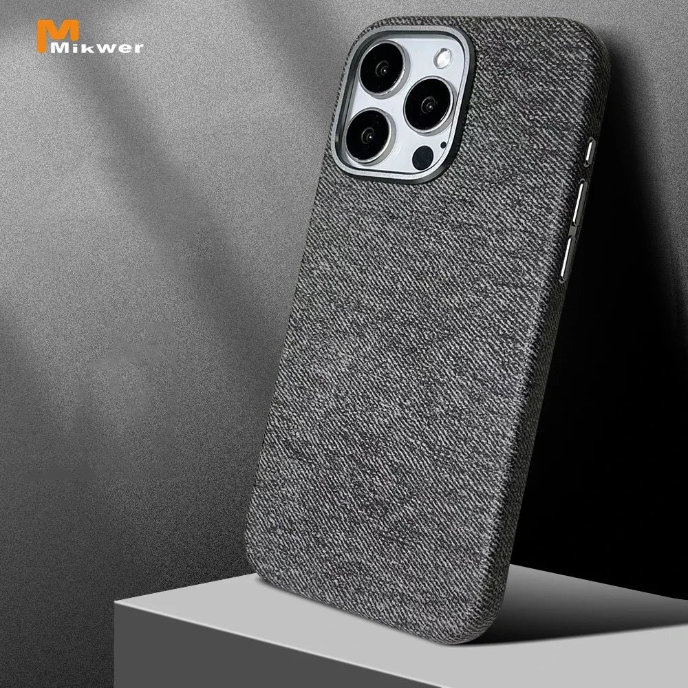 For Magsafe Wireless Charging Denim Fabric Magnetic Phone Case For iPhone 12 13 14 15 Pro Max Metal Lens Ring Shockproof Cover - Image 7