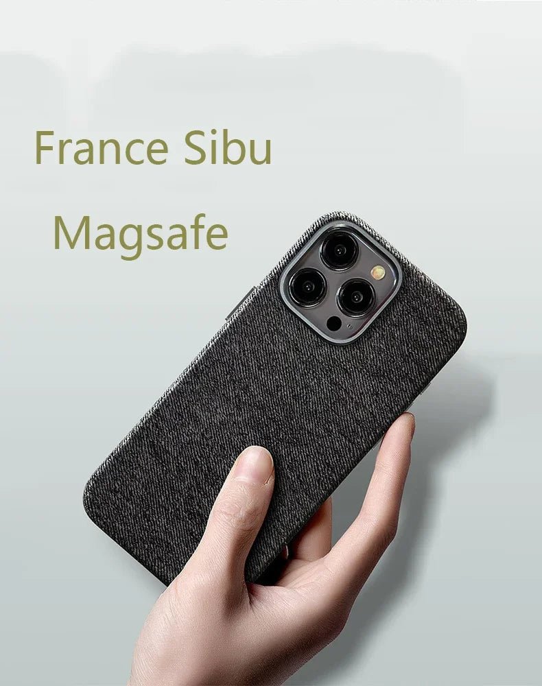 For Magsafe Wireless Charging Denim Fabric Magnetic Phone Case For iPhone 12 13 14 15 Pro Max Metal Lens Ring Shockproof Cover - Image 4