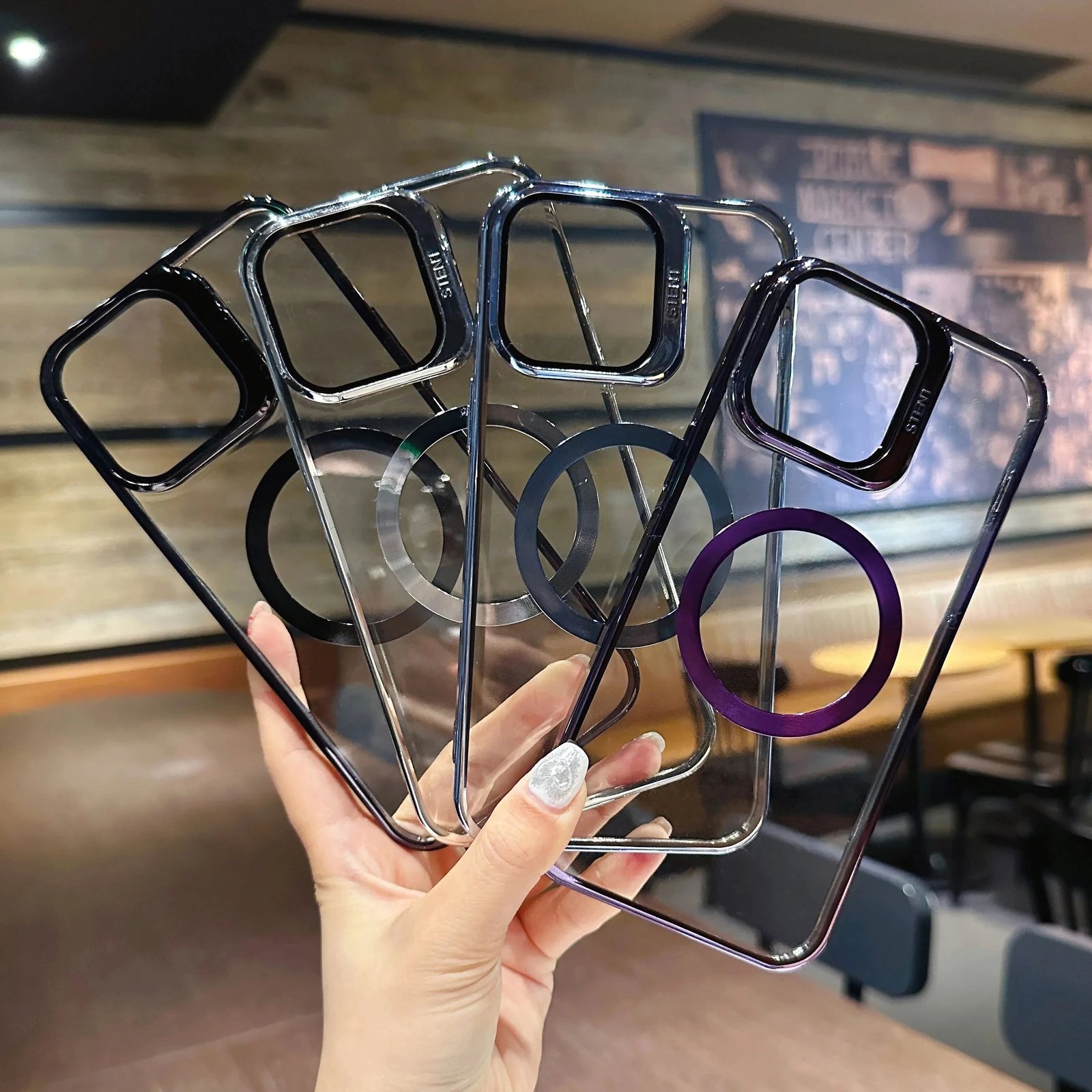 Glass Lens Holder Electroplating Magnetic Phone Case For Iphone 14 13 Pro Max Plating Frame Kickstand Stand Transparent PC Cover - Image 3