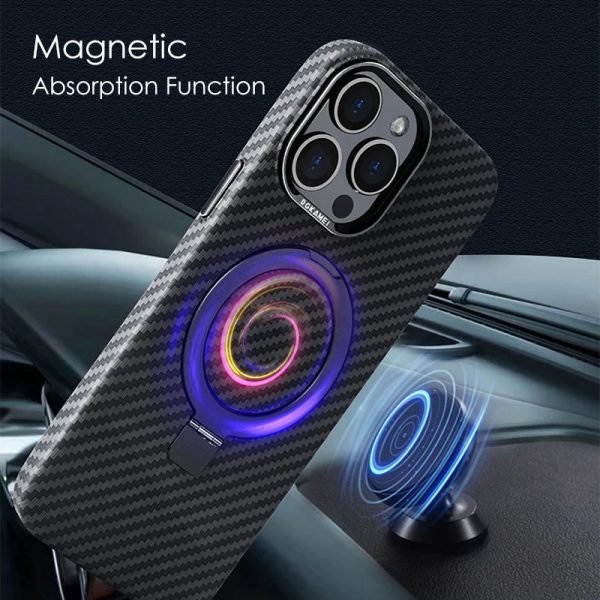 Luxury Carbon Fiber Texture Magnetic Stand Phone Case For iPhone 13 14 Pro Max Bracket Ring Cover For Magsafe Wireless Charging - Image 2
