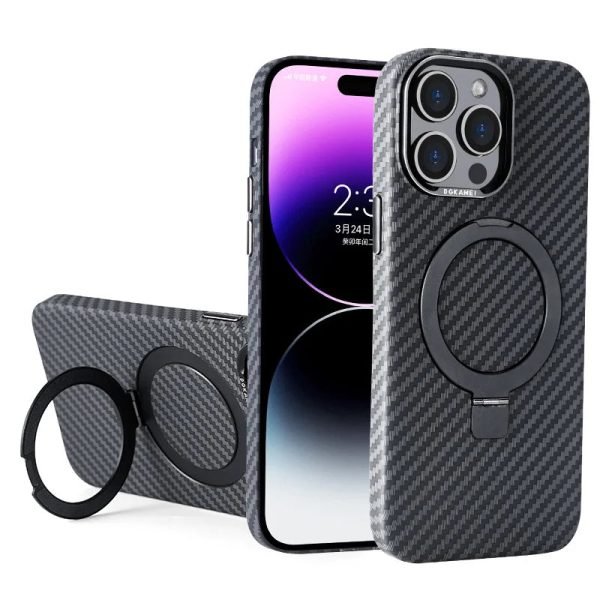 Luxury Carbon Fiber Texture Magnetic Stand Phone Case For iPhone 13 14 Pro Max Bracket Ring Cover For Magsafe Wireless Charging - Image 8