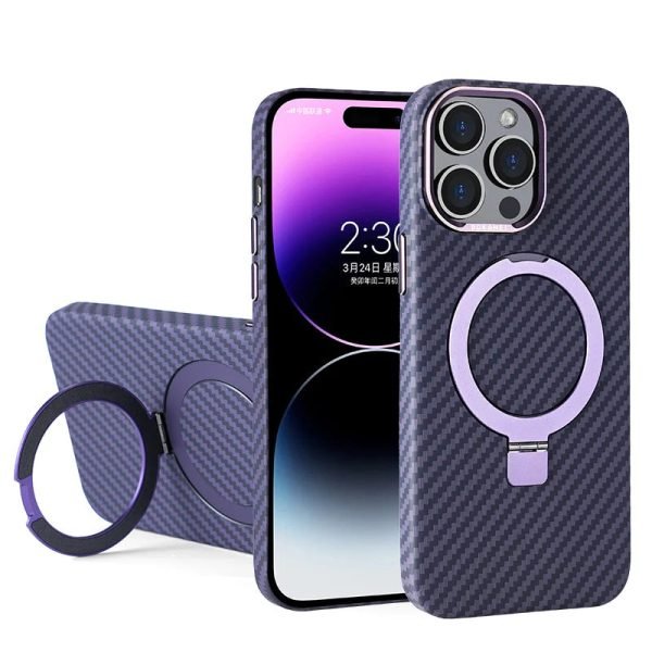 Luxury Carbon Fiber Texture Magnetic Stand Phone Case For iPhone 13 14 Pro Max Bracket Ring Cover For Magsafe Wireless Charging - Image 7