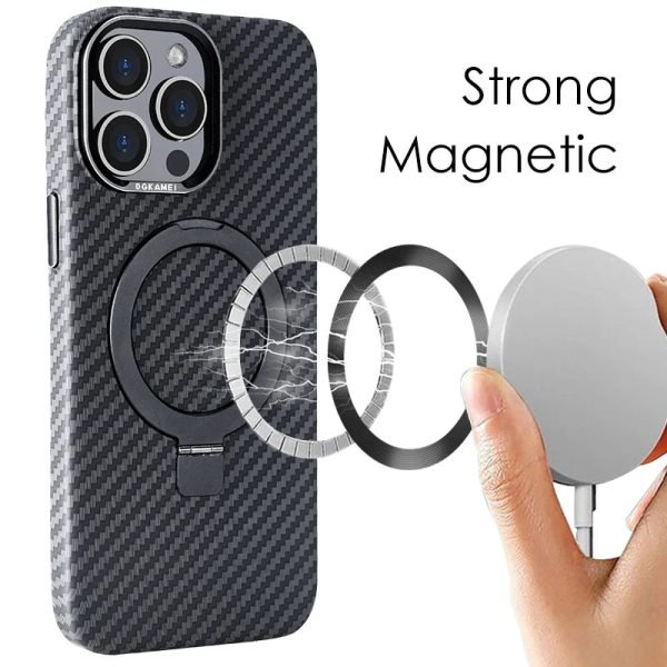 Luxury Carbon Fiber Texture Magnetic Stand Phone Case For iPhone 13 14 Pro Max Bracket Ring Cover For Magsafe Wireless Charging - Image 5