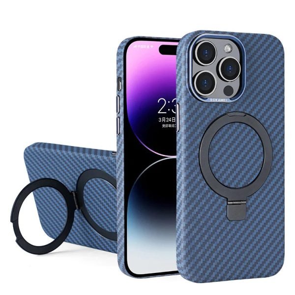Luxury Carbon Fiber Texture Magnetic Stand Phone Case For iPhone 13 14 Pro Max Bracket Ring Cover For Magsafe Wireless Charging - Image 9