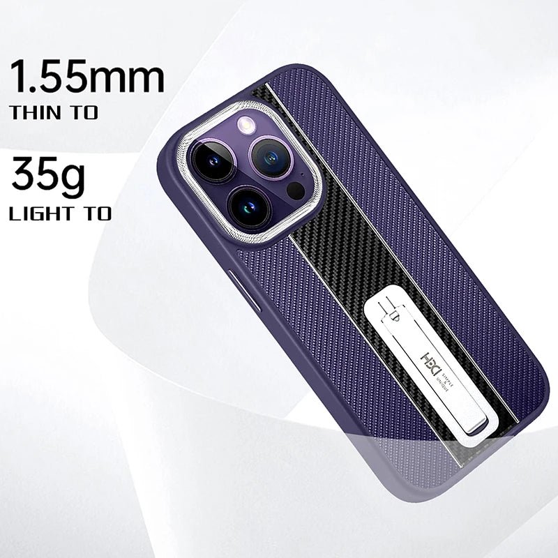Luxury Carbon Fiber Texture Stand Phone Case For iPhone 14 13 12 11 Pro Max 14Pro 13Pro TPU Soft Frame Shockproof Bracket Cover - Image 3