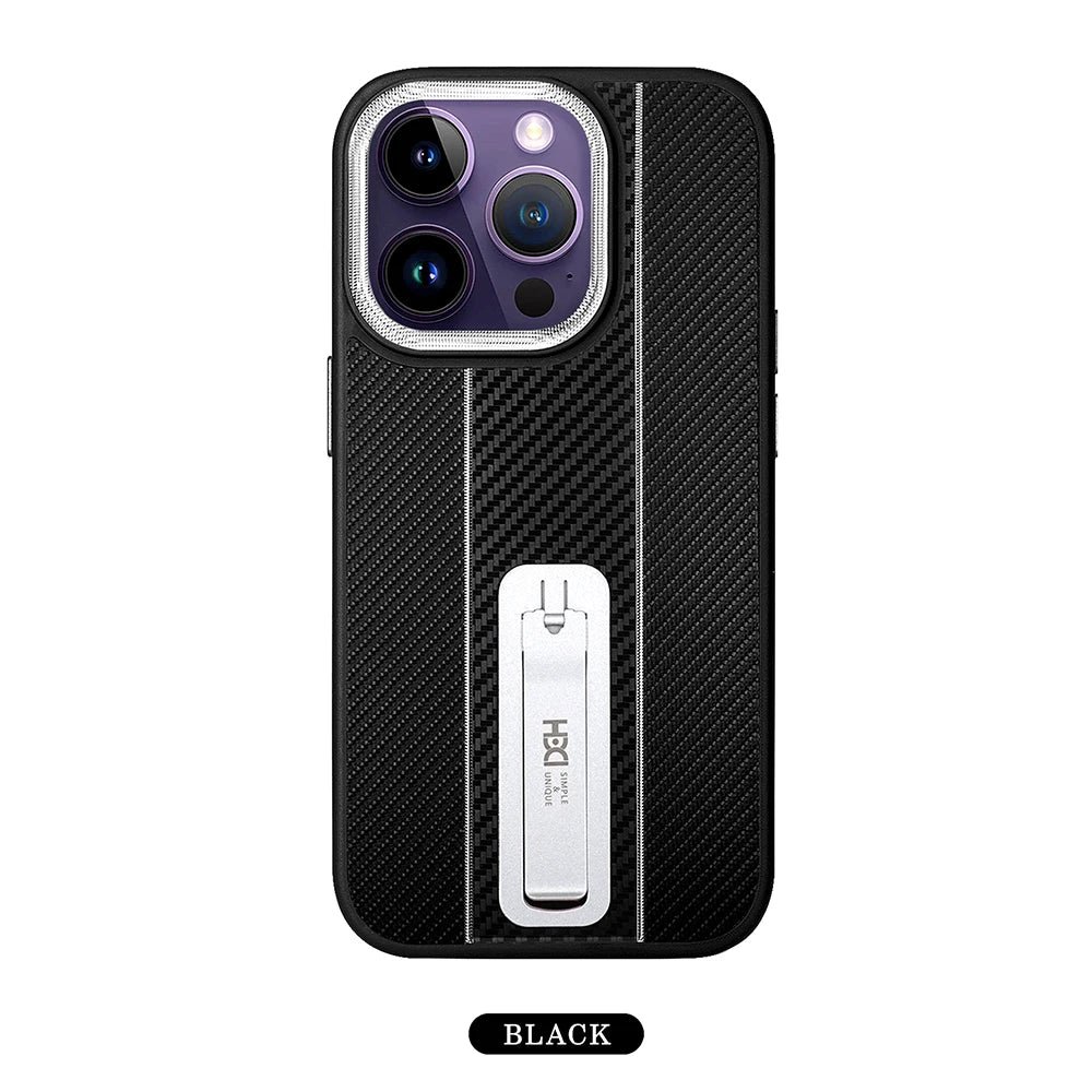 Luxury Carbon Fiber Texture Stand Phone Case For iPhone 14 13 12 11 Pro Max 14Pro 13Pro TPU Soft Frame Shockproof Bracket Cover - Image 8