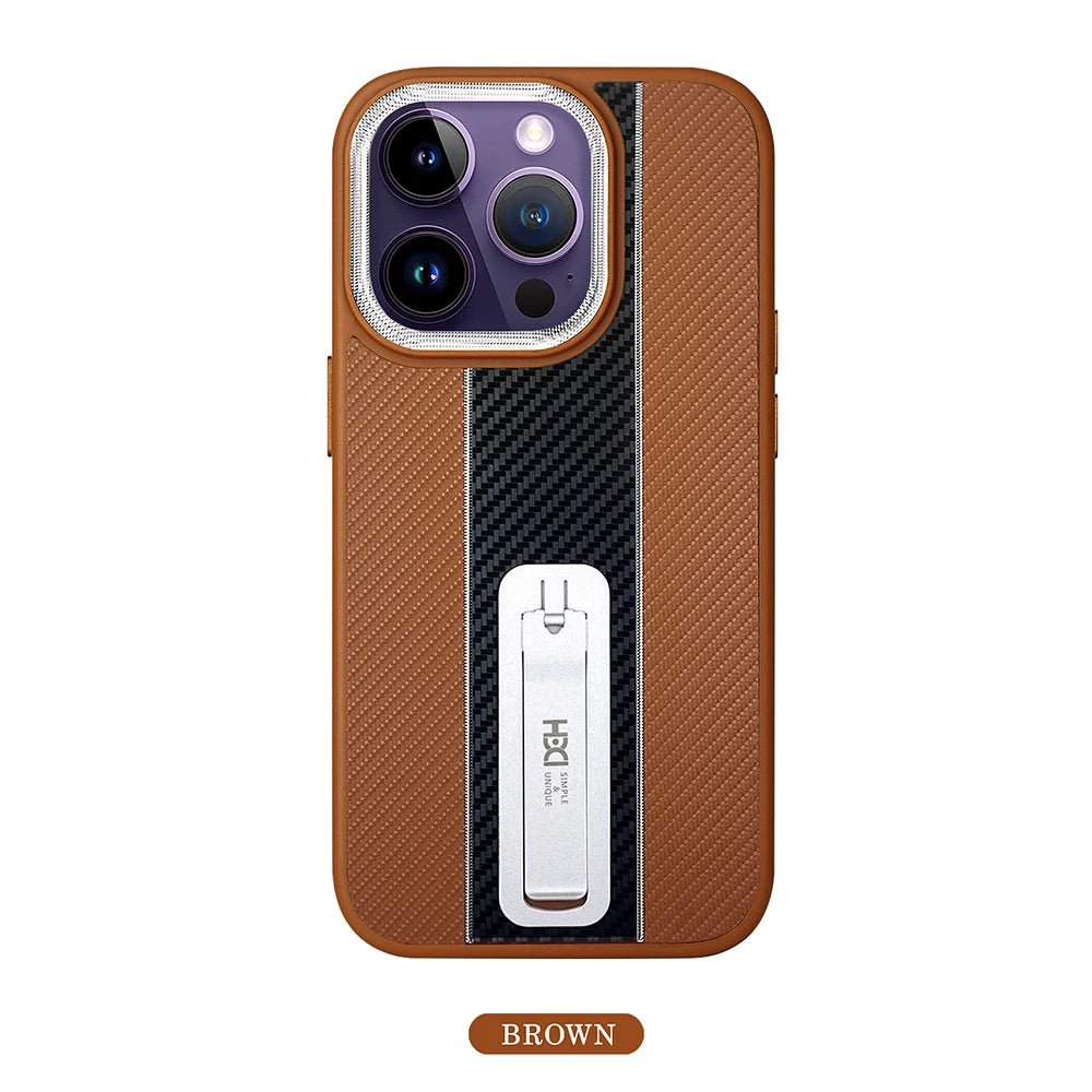 Luxury Carbon Fiber Texture Stand Phone Case For iPhone 14 13 12 11 Pro Max 14Pro 13Pro TPU Soft Frame Shockproof Bracket Cover - Image 7