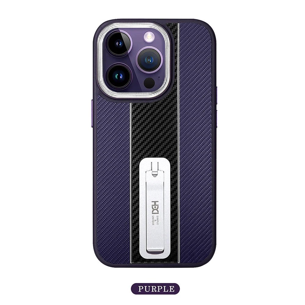 Luxury Carbon Fiber Texture Stand Phone Case For iPhone 14 13 12 11 Pro Max 14Pro 13Pro TPU Soft Frame Shockproof Bracket Cover - Image 11
