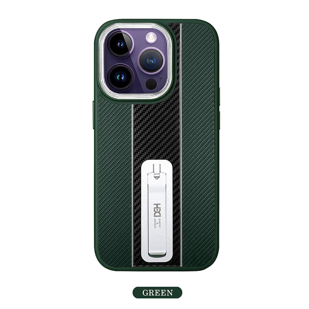 Luxury Carbon Fiber Texture Stand Phone Case For iPhone 14 13 12 11 Pro Max 14Pro 13Pro TPU Soft Frame Shockproof Bracket Cover - Image 10