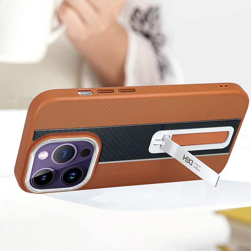 Luxury Carbon Fiber Texture Stand Phone Case For iPhone 14 13 12 11 Pro Max 14Pro 13Pro TPU Soft Frame Shockproof Bracket Cover - Image 5