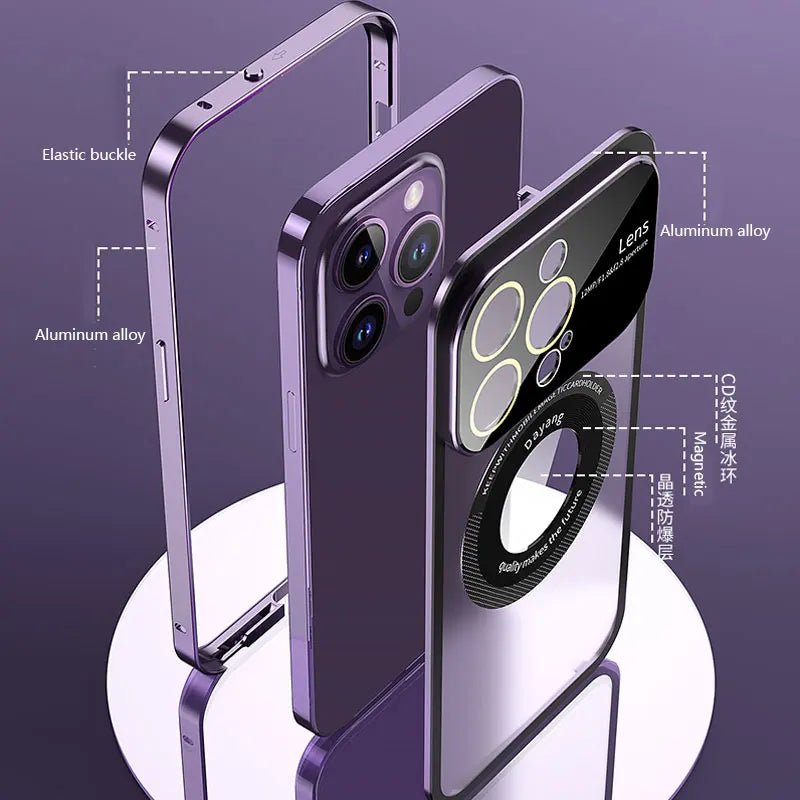 Luxury Metal Frame Magnetic Phone Case For iPhone 14 13 12 Pro Max Aluminum Alloy Bumper Glass Lens Protection Frosted BackCover - Image 2
