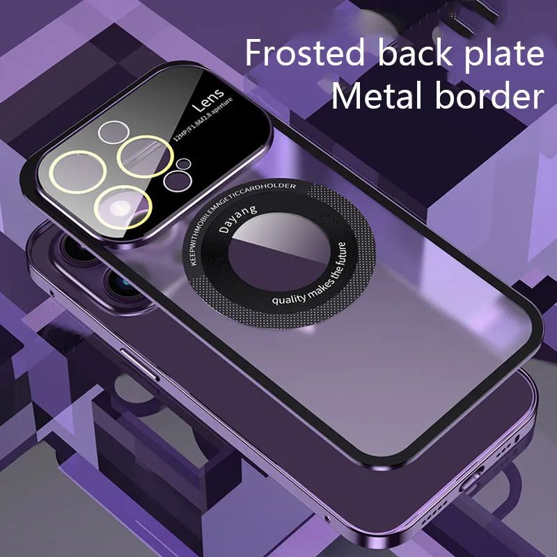 Luxury Metal Frame Magnetic Phone Case For iPhone 14 13 12 Pro Max Aluminum Alloy Bumper Glass Lens Protection Frosted BackCover - Image 3