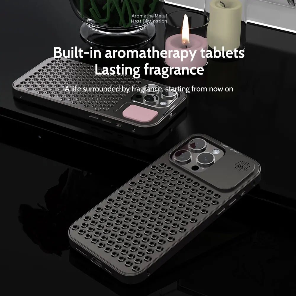 Luxury Metal Heat Dissipation Hollow Phone Case For iPhone 15 14 13 12 Pro Max Plus Aromatherapy Aluminum Shell Shockproof Cover - Image 2