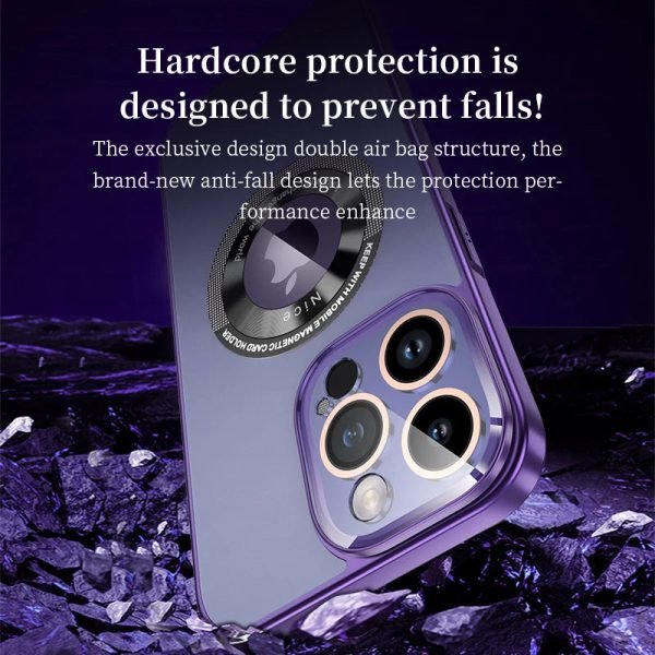 Magnetic Luxury Plating Phone Case For Iphone 12 13 14 Pro Max 14Plus Glass Lens Film Camera Protection Electroplating PC Cover - Image 3