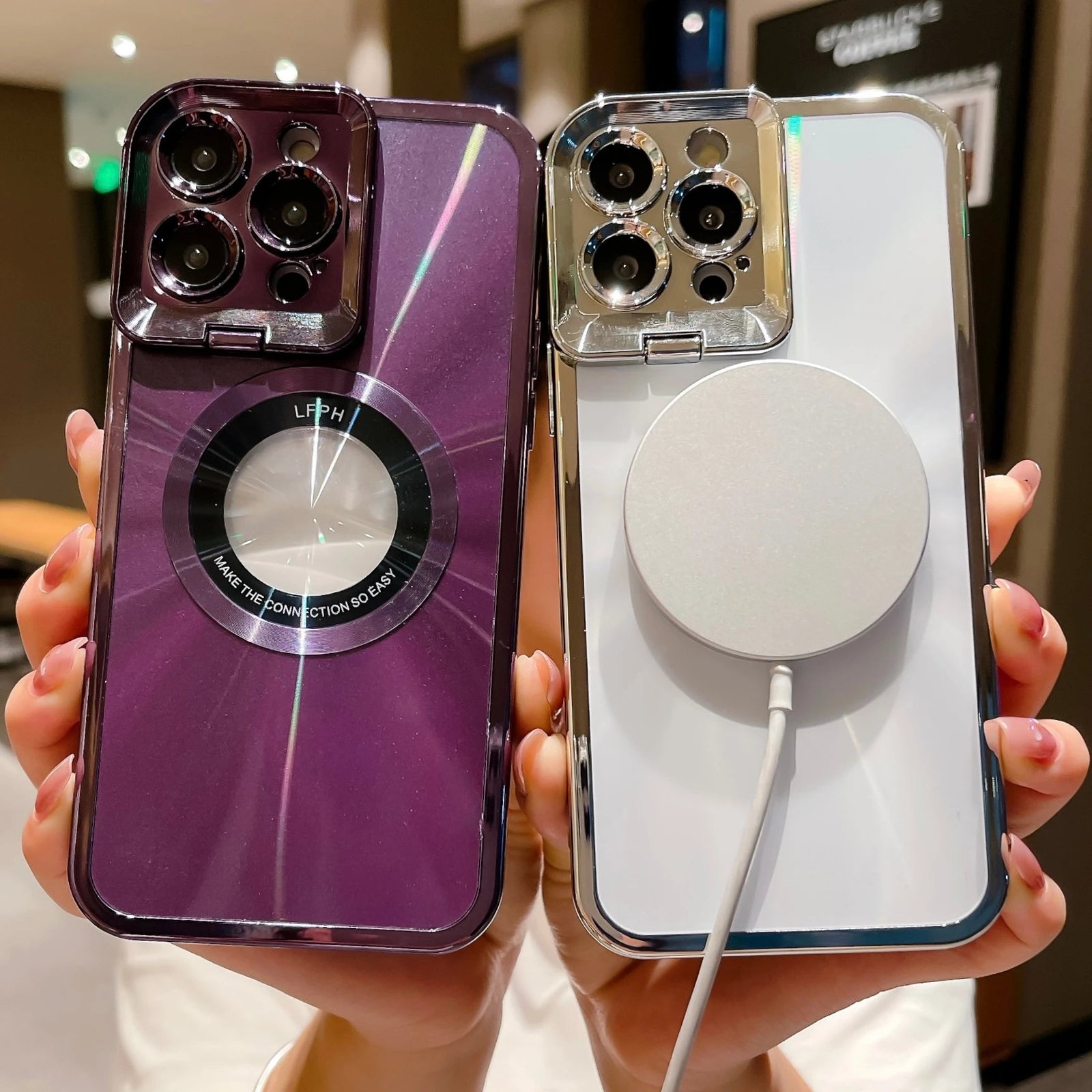 Magsafe Magnetic Lens Holder Phone Case For iPhone 15 12 13 14Pro Max 11 XR Lens Protection Shell plating Stand Shockproof Cover - Image 6