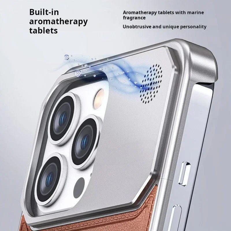 Metal Leather Frameless Aromatherapy Phone Case For iPhone 15 13 14Pro Max Magsafe Magnetic Aluminum Alloy Hard Shockproof Cover - Image 4