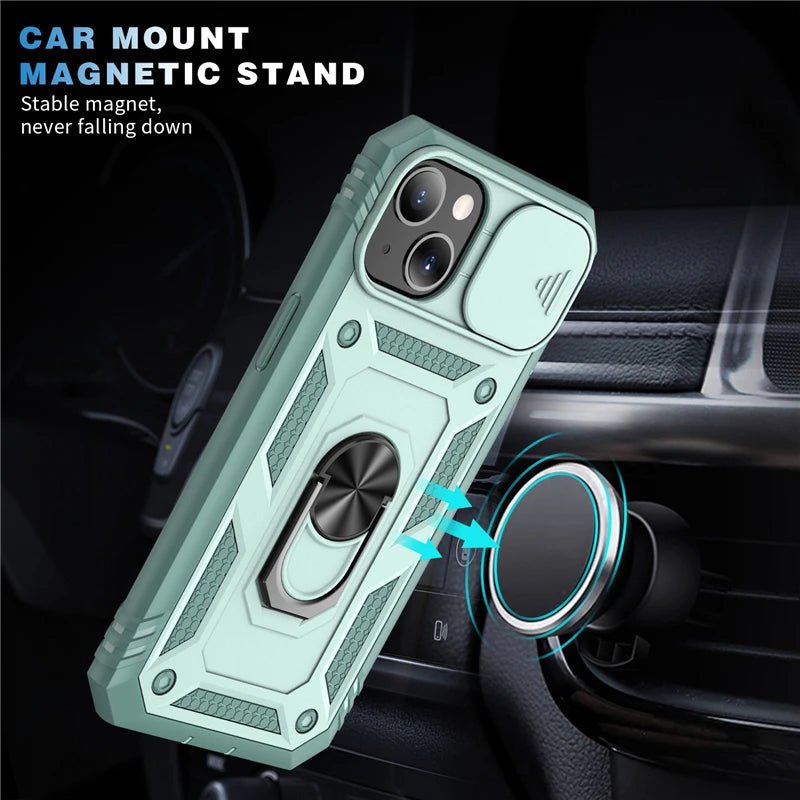 Slide Camera Lens Protection Magnetic Ring Holder Case For iPhone 15 14 13 12 11 Pro Max Mini X XR XS 7 8 Plus Shockproof Cover - Image 3